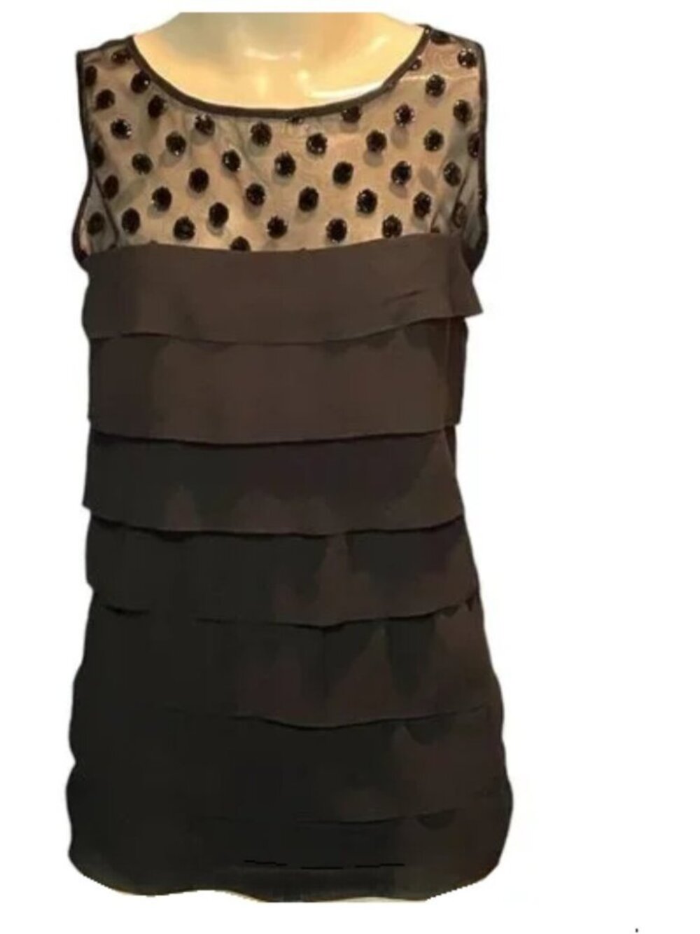 Ann Taylor Polka-Dots & Ruffled Tiers Sheer Sleeveless Top